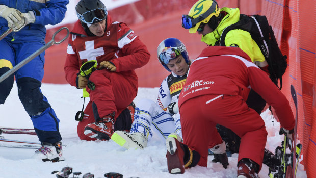 Scare: Lindsey Vonn crashed out during Tuesday's women's Super G in Sweden. 