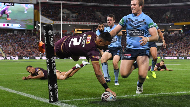Next year West Australians will be treated to spectacular tries like this one from Valentine Holmes in game three of the 2018 series. 