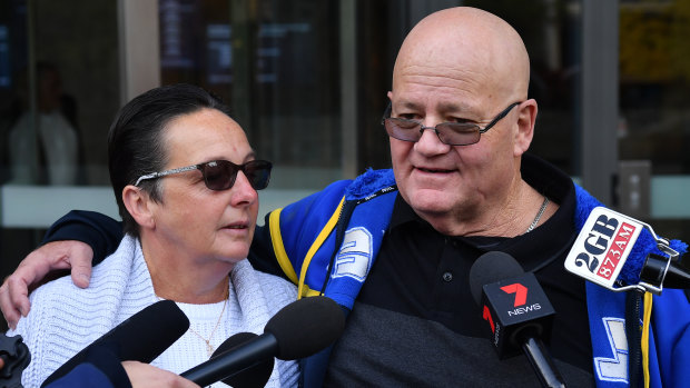 Victim Wayne Greenhalgh and wife Bronwen outside Parramatta Court on Wednesday.