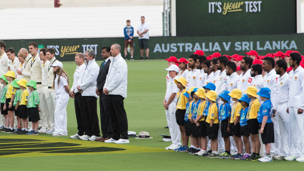 Australia and Sri Lanka during the singing of National Anthems.
