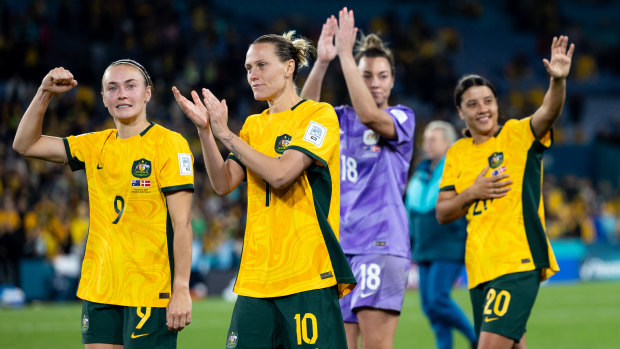 Mission accomplished: Australia advance to the quarter-finals of their home World Cup.