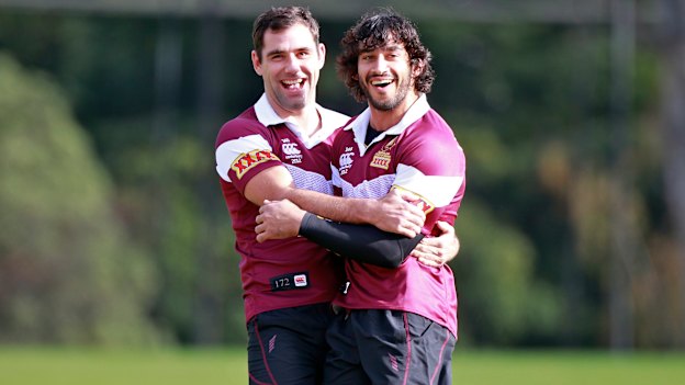 Cameron Smith and Johnathan Thurston during Maroons training back in 2012.