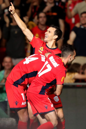 You're welcome: Isaias' winner for Adelaide against Melbourne Victory ensured Sydney will finish second.