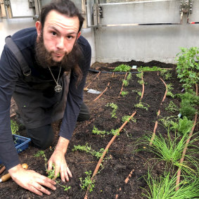 Tristan Seal, pictured planting a Chef’s Kitchen Garden at Brookfield Place in the Perth CBD, has been a GWR Employee since 2015 and was its first employee from Work For Dole. He was previously long-term unemployed. 
