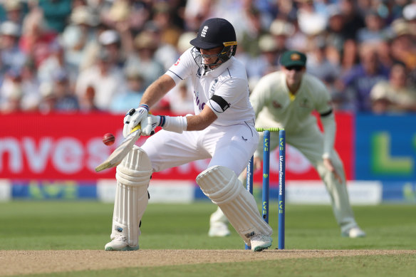 Joe Root reverse scoops for six.