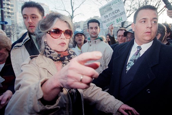 The former movie star at an animal rights protest outside an agricultural fair in Paris in 1995.