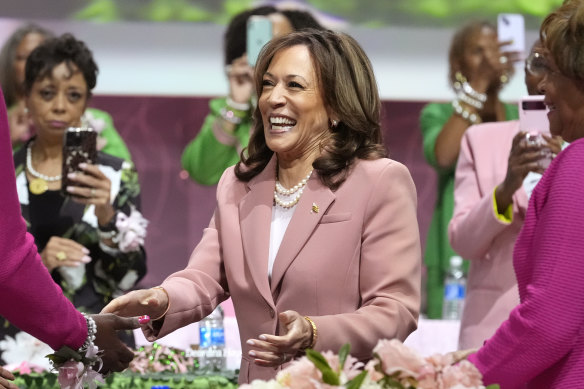 Vice President Kamala Harris speaks at a college sorority annual convention in Dallas.