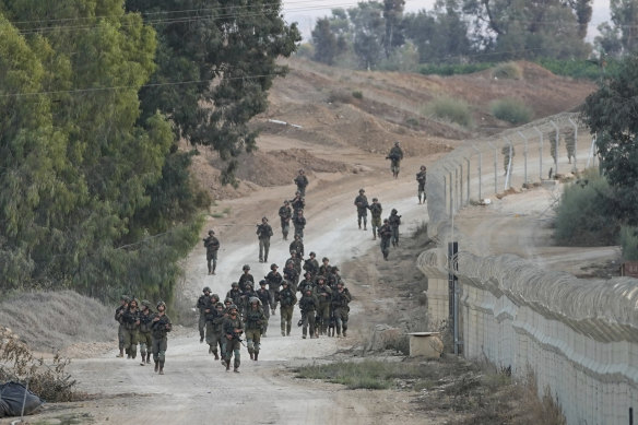 Israeli soldiers patrolling near Kibbutz Be’eri, Israel.
