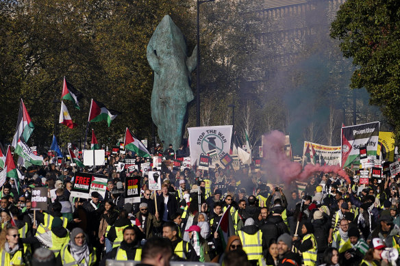 Hundreds of thousands of protesters marched through London in solidarity with Palestinians.