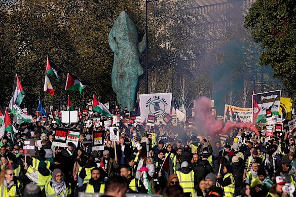 Hundreds of thousands of protesters marched through London in solidarity with Palestinians.