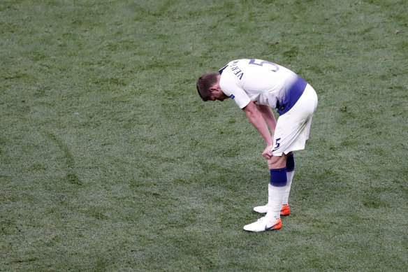 Spurs defender Jan Vertonghen reacts at full-time in the Champions League final.