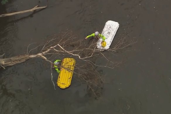 Police search for the missing 39-year-old in the Yarra at Warrandyte on Sunday.