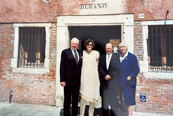 Williams and his wife, Catherine Dovey, on their wedding day in Italy in 1998 with her parents, Gough and Margaret Whitlam.