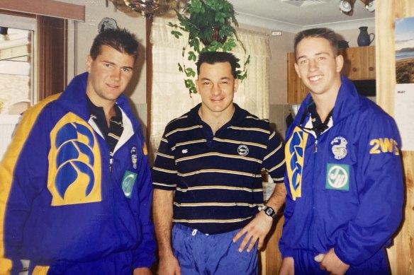 Brad Arthur during his playing days at the Eels alongside teammates Paul Coinakis and Gavin Cleverley.