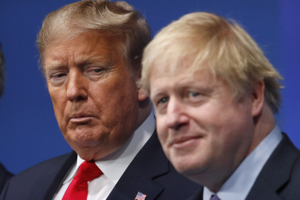 Donald Trump and Boris Johnson during a NATO group photo in 2019.