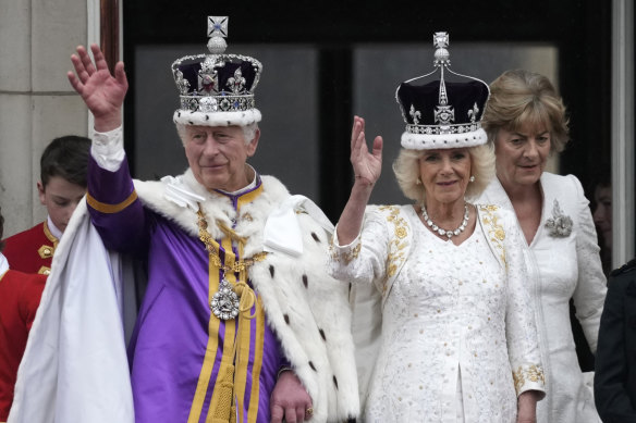 King Charles III and Queen Camilla on the balcony of Buckingham Palace.