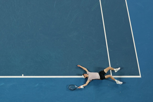 Jannik Sinner celebrates after winning the Australian Open final.