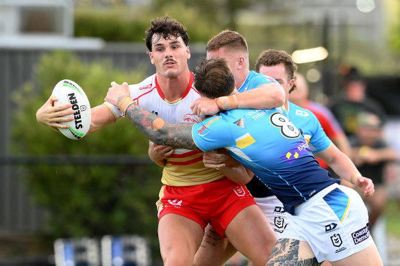 Herbie Farnworth during the Dolphins’ pre-season hit-out against Gold Coast Titans at Sunshine Coast Stadium on Sunday.