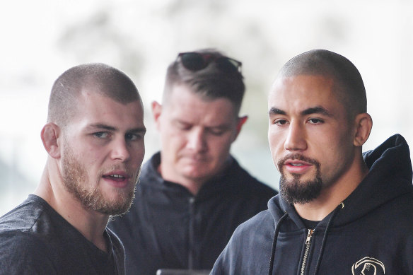 Jake Matthews (left) and Robert Whittaker will fight at UFC 243, four years after competing at Marvel Stadium.