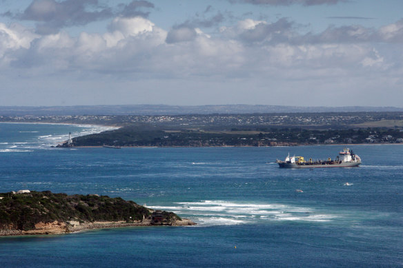 The Queen of the Netherlands dredging the Port Phillip shipping channels in 2008.