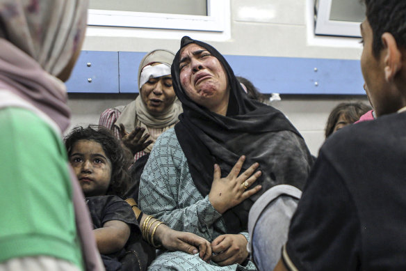 Injured people were taken to Al-Shifa Hospital following an explosion at Al Ahli Arab Hospital in Gaza City.