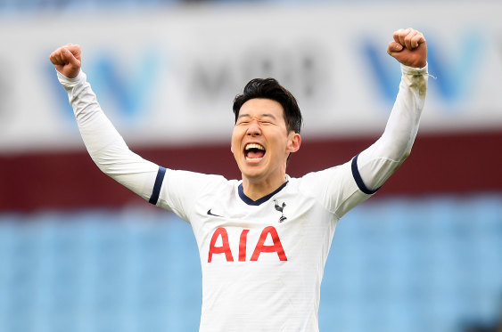 Son Heung-Min after scoring for Tottenham Hotspur at Villa Park on Sunday.