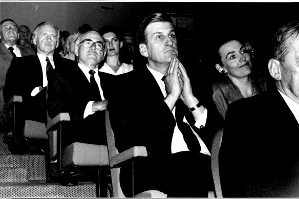 Mr. Peacock, Mr. Howard, Mr. Kennett and Mr. Fischer at the Liberal launch. March 1, 1993.