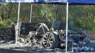 A car destroyed by fire at Westmeadows in October 2023.