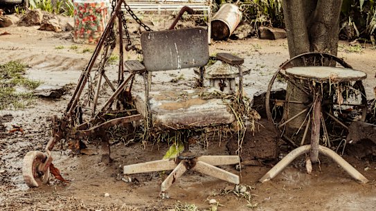 Storm damage to the back yard of Les Davidson’s Traralgon home after the recent flooding in the Latrobe Valley.