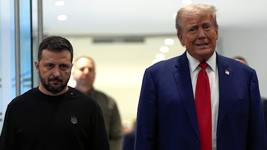 Ukrainian President Volodymyr Zelensky with Donald Trump at Trump Tower in New York in September.