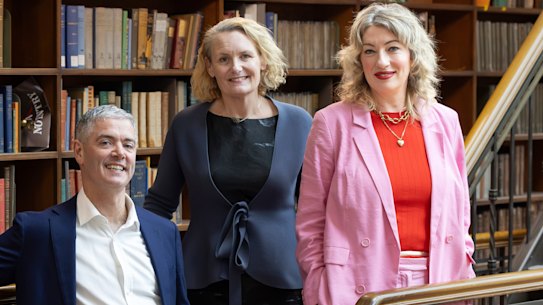Arts minister John Graham with State Librarian Caroline Butler-Bowdon and  Sydney Writers’ Festival CEO Brooke Webb. 