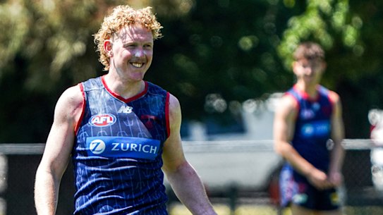 Clayton Oliver at Melbourne training on Friday.