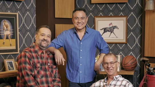 Mick Molloy, Sam Pang and Andy Maher in The Front Bar All Sports Show.