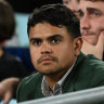 Latrell Mitchell watches on as part of a bulging Rabbitohs casualty ward.