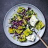 Fast polenta gnocchi with winter green pesto, hazelnuts and brie.  