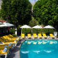 Hollywood glamour with a dash of colour … sitting poolside demands a cocktail.