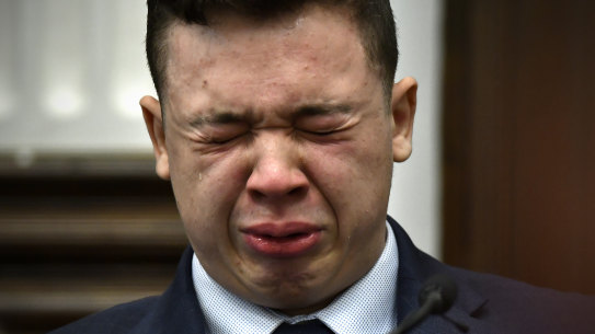 The judge called for a break in testimony to allow Kyle Rittenhouse (pictured) to regain his composure.