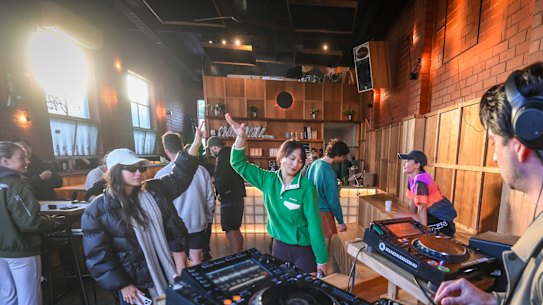 DJ Sammy Good Times playing a set for early people enjoying their morning coffee at On Air cafe in Melbourne.