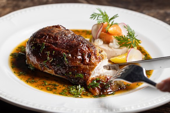 Other dishes include rotisserie chicken breast with brioche and truffle stuffing.