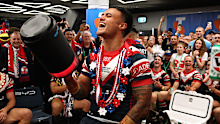Spencer Leniu celebrates the grand final win.