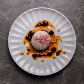 Burrata with sour cherry.