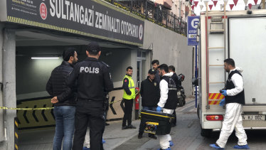 Turkish crime-scene investigators enter an underground car park, where a Saudi where authorities earlier found a vehicle belonging to the Saudi Consulate, in Istanbul.