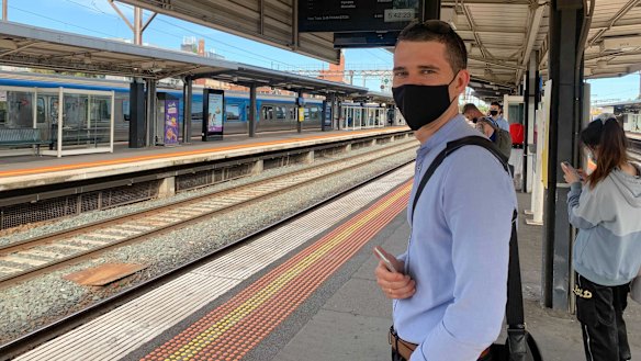 Constantine Kuzmenko at Richmond Station after his first day back in the office on the first day 20-25% of workers were allowed to return to city offices. 