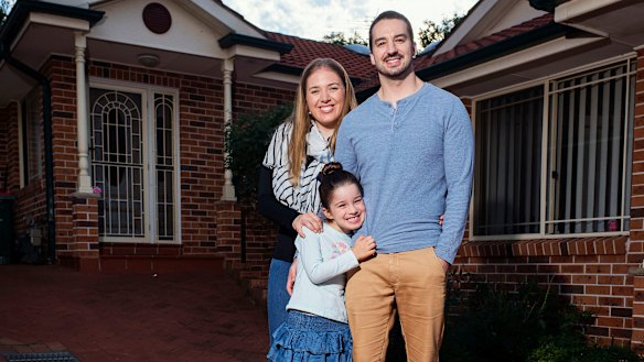 Jessica Matthews, pictured with daughter Ava and partner Simon, are worried they'll be priced out of the market by developers
