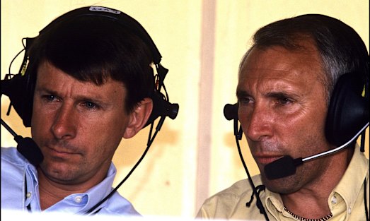 “Definitely a pair”: Phil Liggett (right) with Paul Sherwen in the commentary box. 