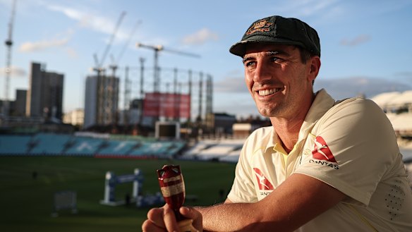 Pat Cummins relaxes with the Ashes after a stirring series in England.