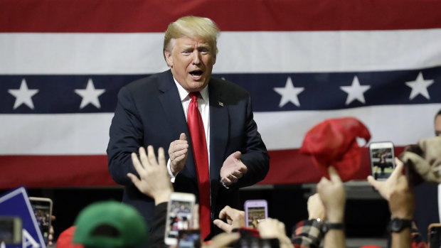 President Donald Trump campaigning at a rally in Tennessee before the midterm elections.