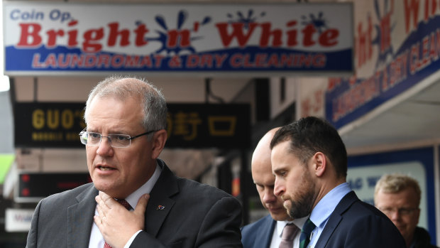 Prime Minister Scott Morrison meets with residents and business owners during a walk through Hurstville.