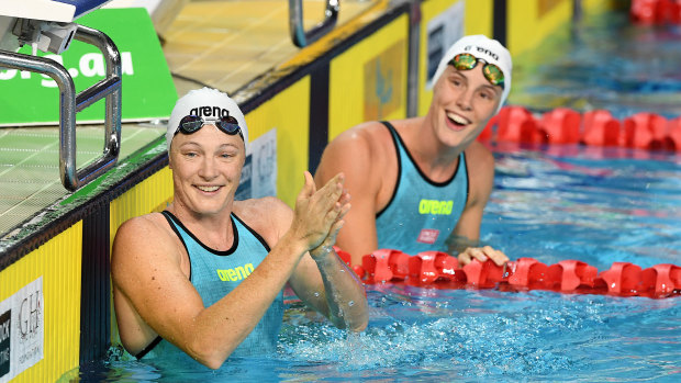 The lure of the International Swimming League may tempt Cate Campbell, left, with sister Bronte, to stay in the pool.