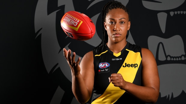 On notice: Sabrina Frederick's Richmond side sent a message to their AFLW rivals with a pre-season win over the Eagles.